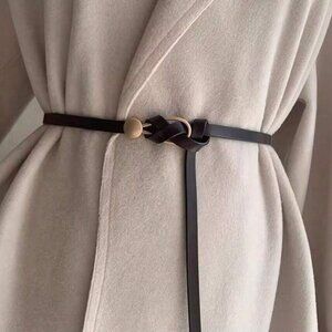 Dark Brown Faux Leather No Hole Metal Detail Belt